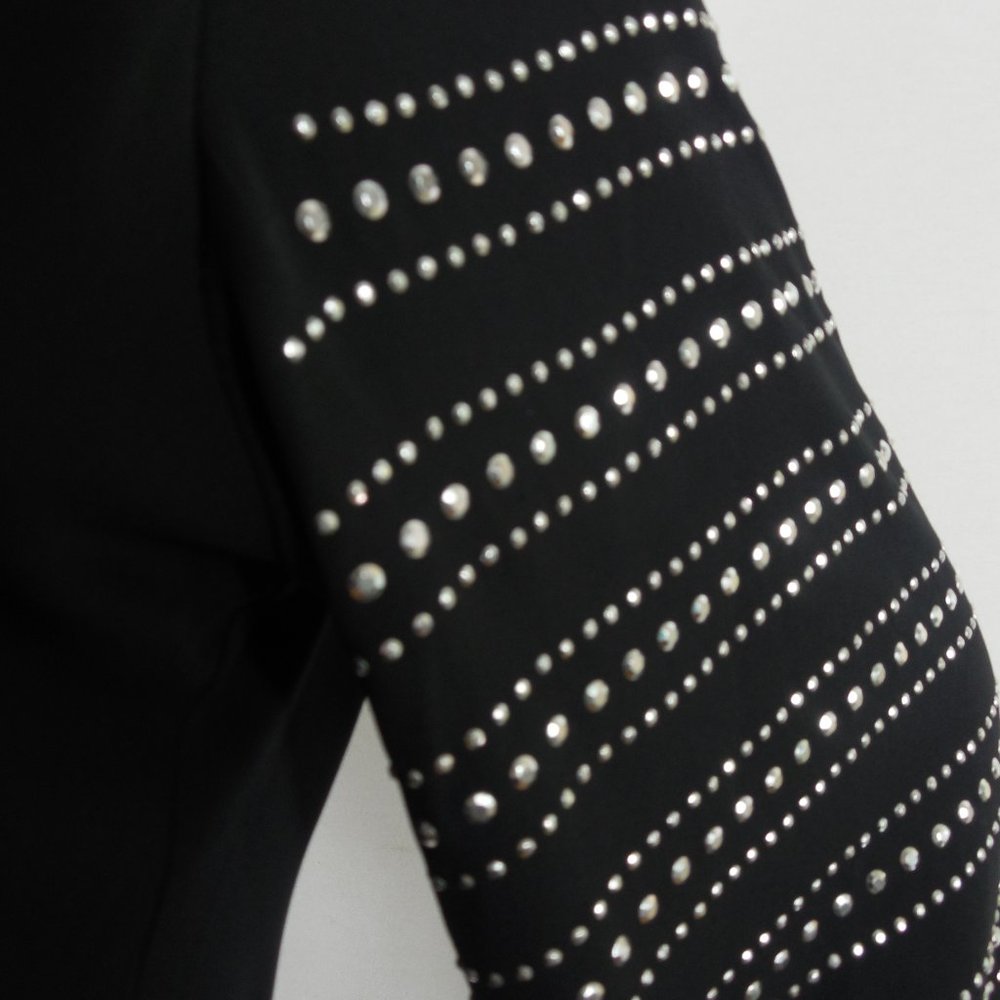 ALFANI Top M/10 Party Blouse Black with Silver Studs Bubble Hem 3/4 Flared Slvs - Picture 4 of 12